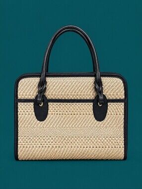 VTG MARLO Wicker Three Compartment Satchel Tote Bag